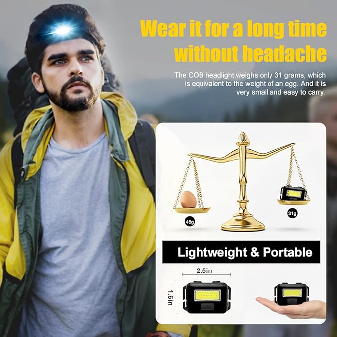 8 Pack Led Headlamp for Adults and Kids, 1.1oz/31g COB Flood Light Ultra Bright - Image 4