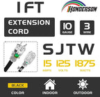 Extension Cord with Lighted End, UL Certified, 10 Gauge 1FT Black 3 Prong Heavy - Image 2