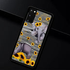 for Samsung Galaxy S20 Case, Cute Little Elephant Sunflower White Line Art - Image 2