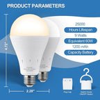 3Pack Rechargeable Emergency Light Bulb, A19 9W Warm White 6000K Self-Charging - Image 9
