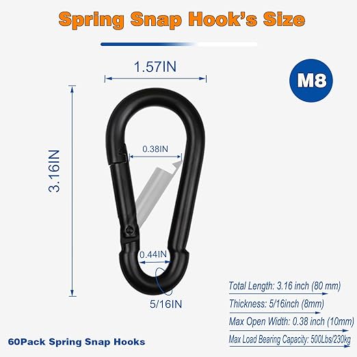 30PCS M8 Heavy Duty Carabiner Clip, 3Inch Snap Hook Quick Link Carabiner Clips - Image 2