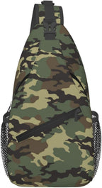 Camo Crossbody Sling Bags for Men Classic Green Brown Black Colors Camouflage by Unknown