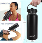 Water Bottle Insulated 32oz 40oz 64oz 128oz Straw Lid Spout Lid & 3 Lids - Image 2