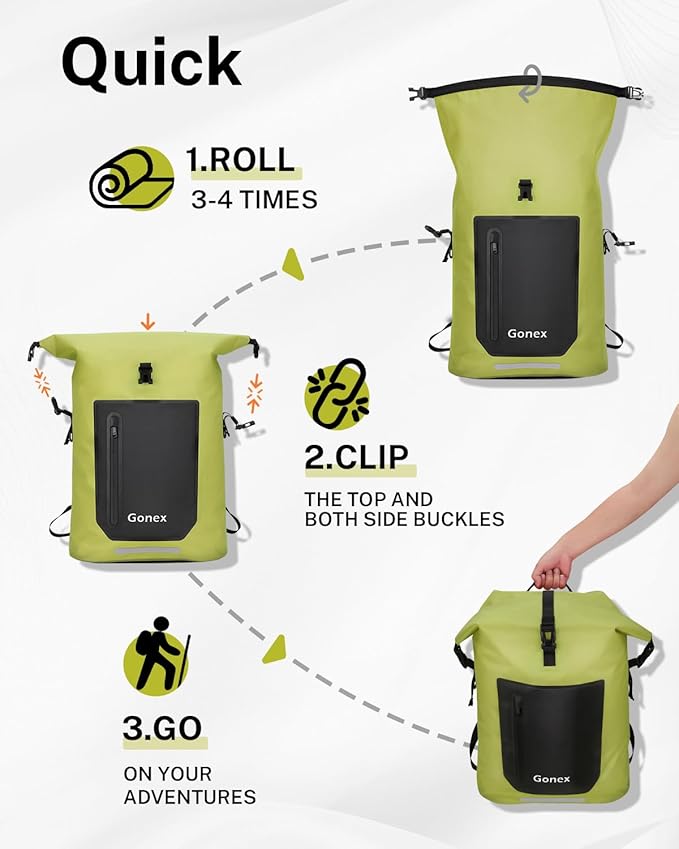 Gonex Ultralight Waterproof TPU Backpack, 55L Roll Top Dry Bag - Image 7