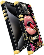 Compatible with iPhone 16 Pro Case, Glitter Red Rose Queen Leopard Lipstick - Image 3
