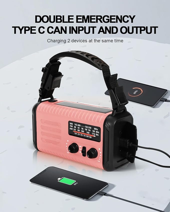 Emergency Crank Radio, 20000mAh / 74000mWh Solar Hand Crank Weather Radio - Image 3