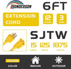 Indoor/Outdoor Extension Cord, 12 Gauge 6FT Yellow 3 Prong Heavy Duty, - Image 2
