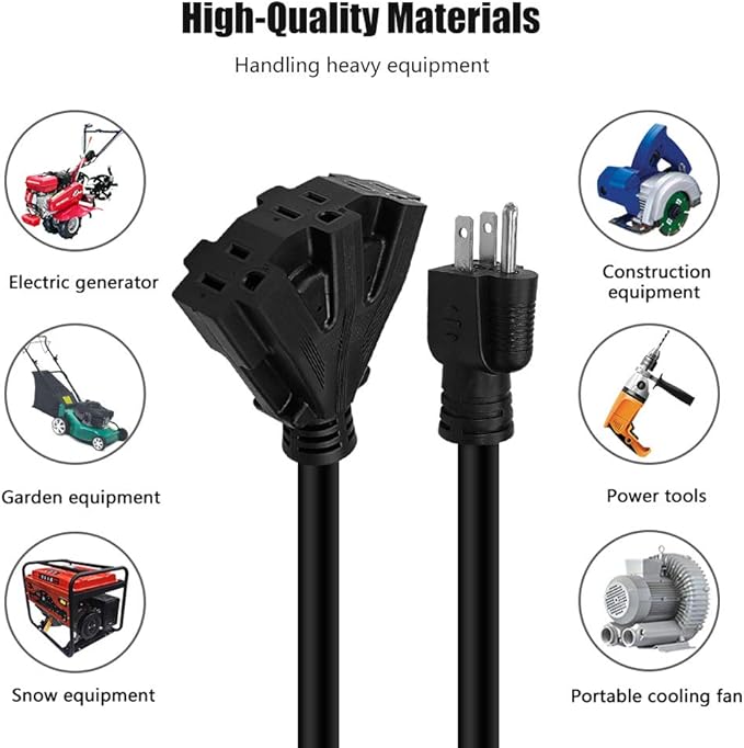 15FT 12/3 Outdoor Extension Cord, Heavy Duty 3-Outlet SJTW Indoor/Outdoor - Image 7