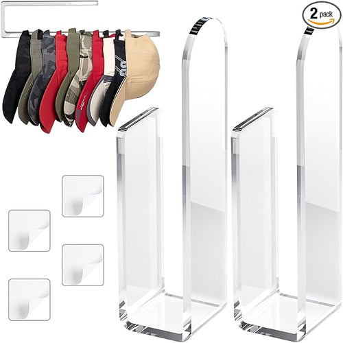 2 Pack Hat Rack for Baseball Cap, Adhesive Hat Hooks for Wall, Acrylic Hat by Unknown