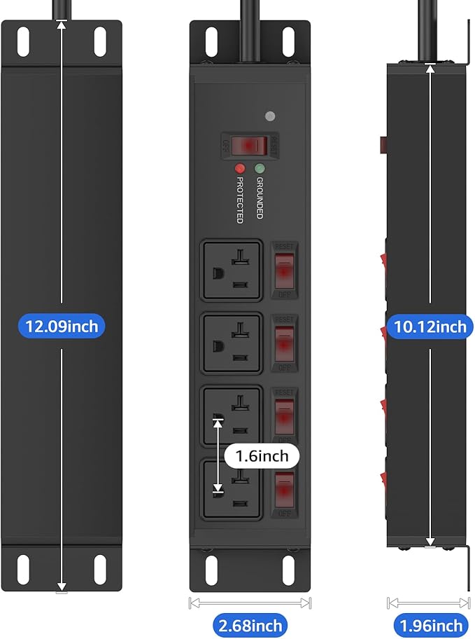 CCCEI Heavy Duty Surge Protector Power Strip 20 Amp Individual Switches. 6FT 12 - Image 7