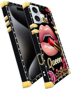 Compatible with iPhone 16 Case, Glitter Red Rose Queen Leopard Lipstick Luxury - Image 3