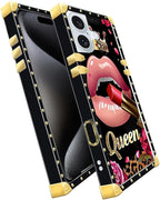 Compatible with iPhone 16 Plus Case, Glitter Red Rose Queen Leopard Lipstick - Image 2