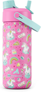 18 oz Kids Water Bottle for School: Leakproof, 2-in-1 Straw Spout Lid, Easy by POWCAN