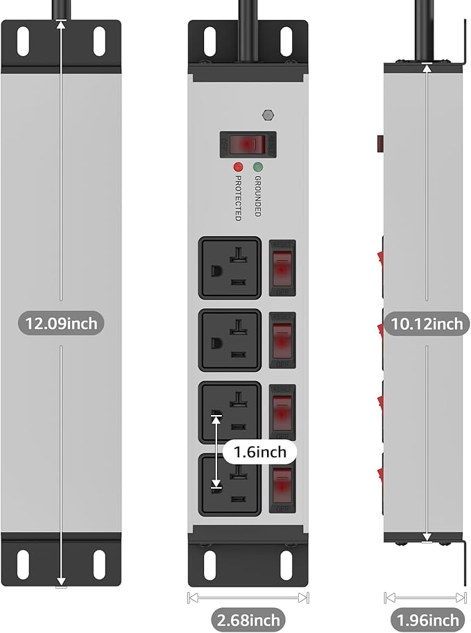 CCCEI Heavy Duty Surge Protector Power Strip 20 Amp Individual Switches. 20FT - Image 7