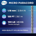 TECEUM Micro Paracord – 1.18 mm X 125 ft – Micro Utility Cord – Thin Braided - Image 2
