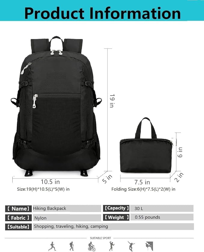 levayhill Hiking Backpack Daypack Lightweight Packable Travel Outdoor Camping - Image 3
