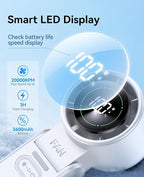 KIMMOO 2 Pack White Portable Handheld Turbo Fan-100 Speeds, Powerful 20000 RPM - Image 6