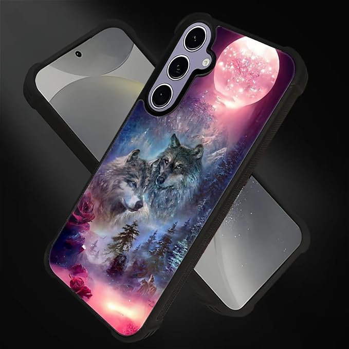 for Samsung Galaxy S24 S25 Case, Star Two Wolfs Howling Pattern Graphic Design - Image 3