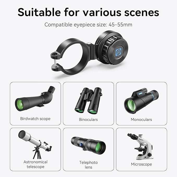 APEXEL Magnetic Telescope Phone Adapter, 45-55mm Aluminum Foldable Photo - Image 2