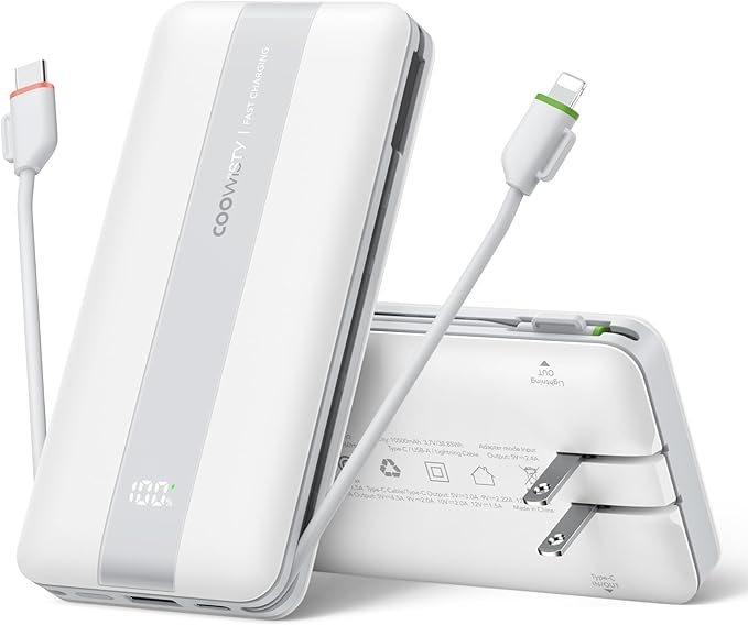 Fast Charging Power Bank, USB C Portable Charger Built-in Cables and Wall Plug by KeepYourLifeCharged%EF%BC%81