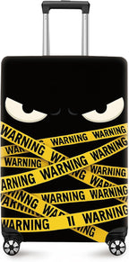 ANNA QUEEN Warning Tape Luggage Cover, Funny Eyes and Yellow Tape Design by ANNAQUEEN