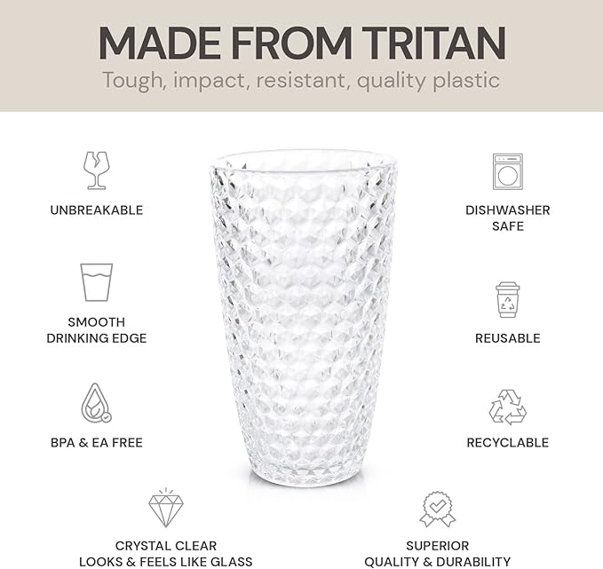 BELLAFORTE Shatterproof Tritan Plastic Tall Tumbler, 19oz Drinking Glasses Set - Image 3