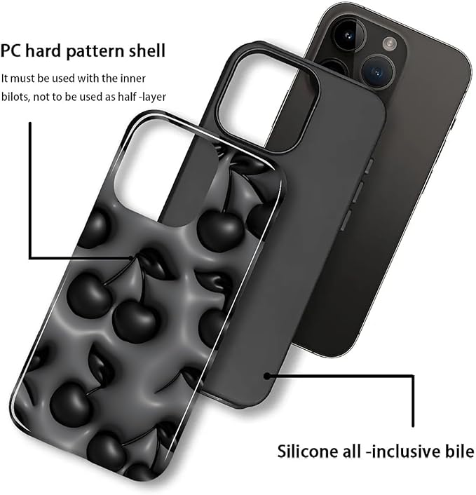 for iPhone 11 Pro Case, HL2 Cute Cool Cherry Black Hybrid 2 Layer Hard Shell - Image 3