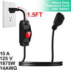 Outdoor Waterproof On/Off Switch Extension Cord, Heavy Duty 125v/250v Black - Image 3