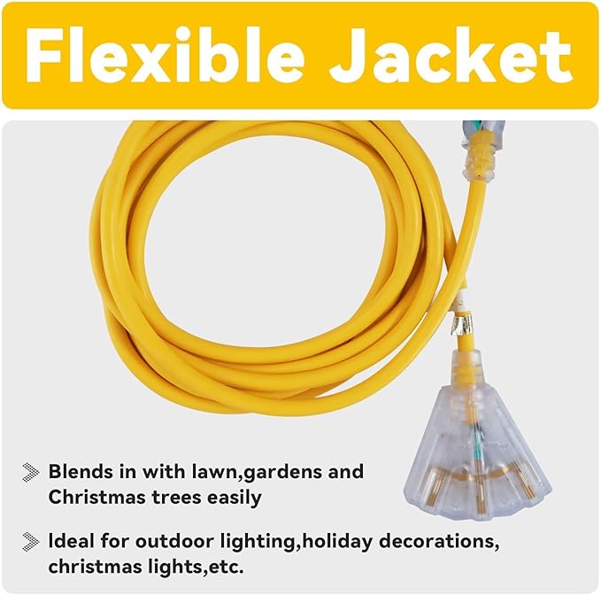 EP 12 Ft 12 Gauge Heavy Duty Extension Cord, 15A 125V 1875W, 3 Outlet - Image 6