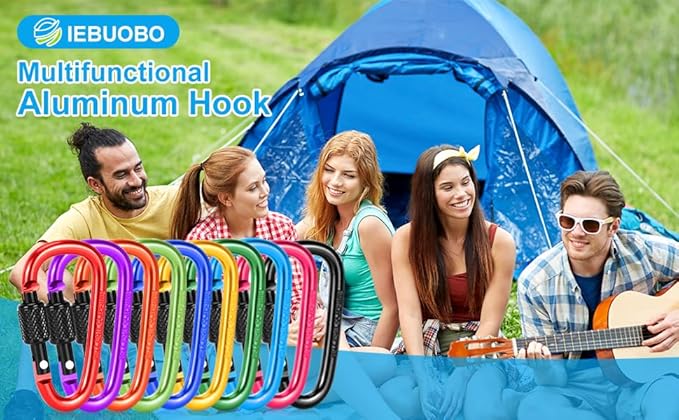 10 Pack Aluminum D Ring Key Rings Hiking Clips Locking Carabiner - Image 8