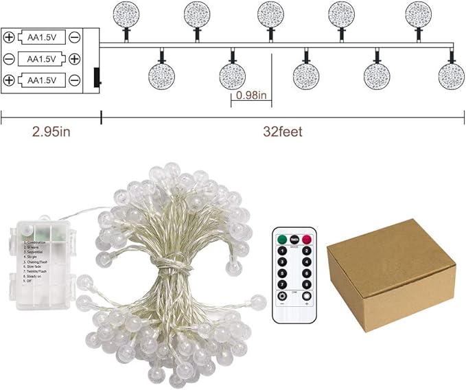 Metaku Globe Fairy Lights Battery Operated 33ft 80LED String Lights - Image 8