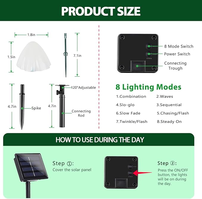 OZS 2PK 32LED 55FT Mushroom Solar Garden Lights Outdoor, Solar String Lights - Image 8