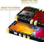 Compatible with iPhone 15 Pro Case, Vector Red Rose Green Leaf Luxury Golden - Image 7