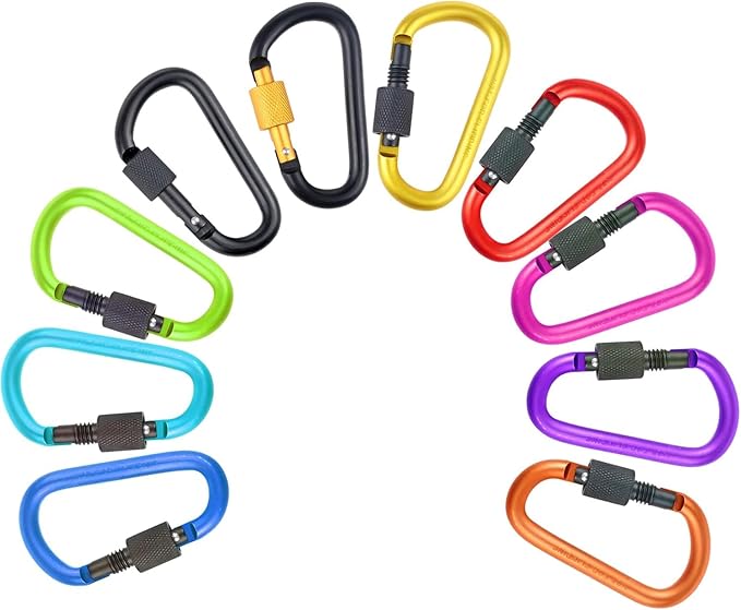 10 Pack Aluminum D Ring Key Rings Hiking Clips Locking Carabiner - Image 2