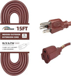 15FT Brown Outdoor Extension Cord-16/3 SJTW Durable Extension Cord by HONDERSON