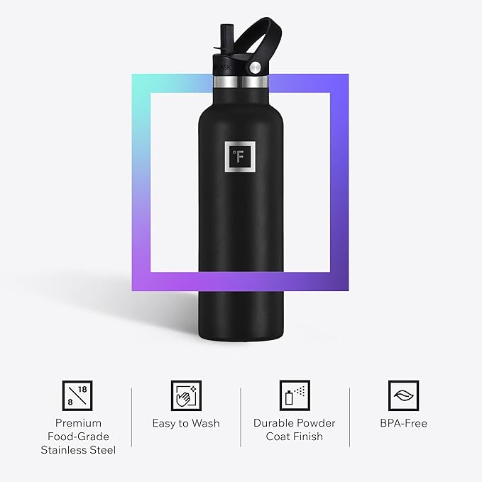 IRON °FLASK Camping & Hiking Hydration Flask - 32 oz Black Marquina - Image 5