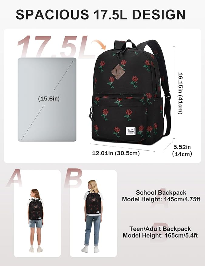 VASCHY Backpack for School, Lightweight Water Resistant Bookbag Casual Daypack - Image 2