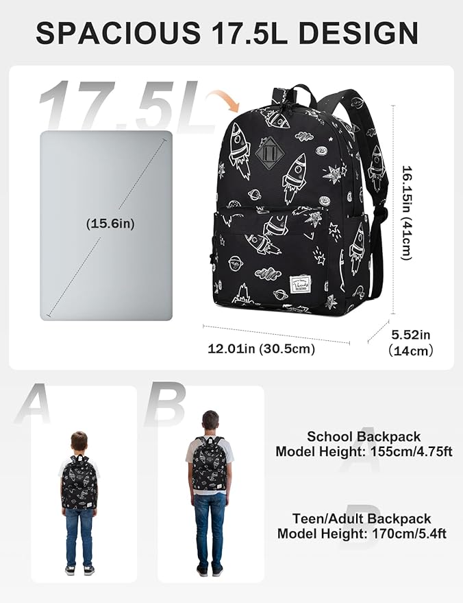 VASCHY Backpack for School, Lightweight Water Resistant Bookbag Casual Daypack - Image 2