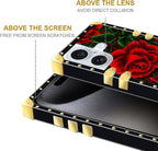Compatible with iPhone 16 Plus Case, Vector Red Rose Green Leaf Luxury Golden - Image 6