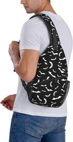 Bat Crossbody Sling Bags for Women Men White Flying Bats Silhouettes on Black - Image 7