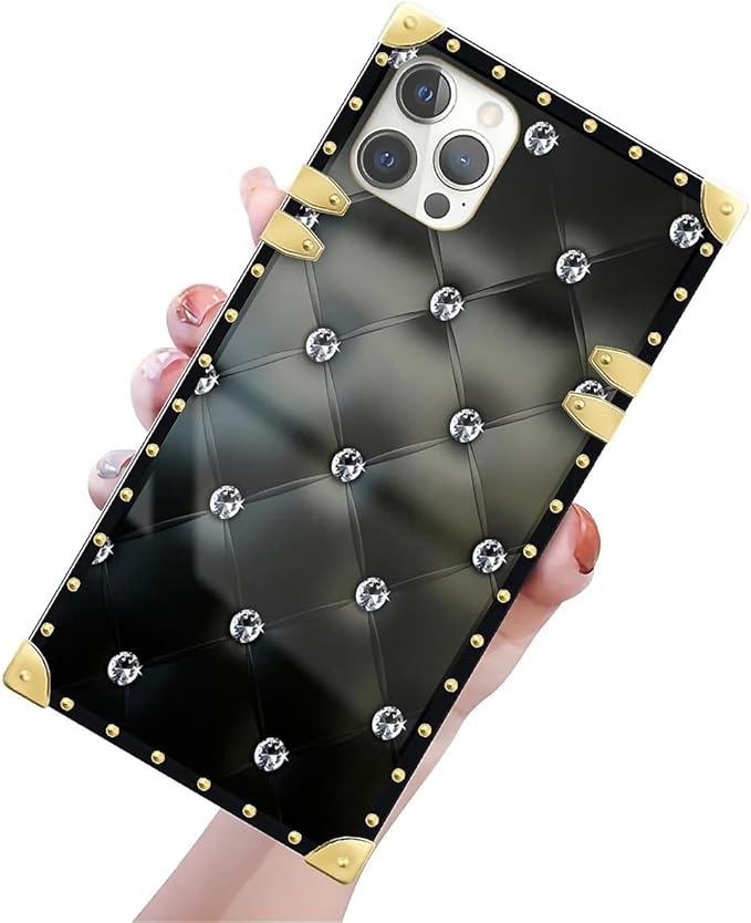 Compatible with iPhone 12/12 Pro Case, Shiny Black Sofa Crystal Luxury Golden - Image 3