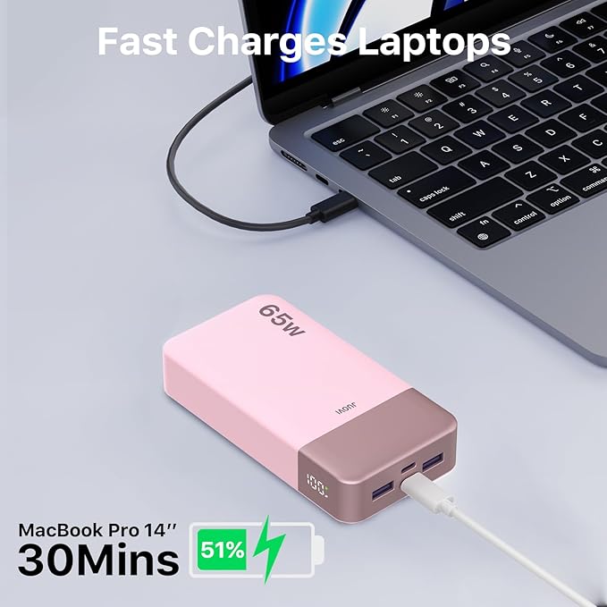 JUOVI Portable Charger 65W Power Bank 20000mAh Compact USB C Laptop Power Bank - Image 5