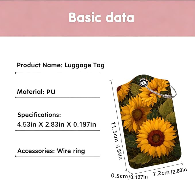 2Pcs Sunflower Luggage Tags for Suitcases, 2.83x4.53 Travel ID Labels - Image 3