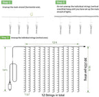 Solhice LED Curtain Lights Outdoor 12ft x10ft, 360 LED Plug in Hanging String - Image 6
