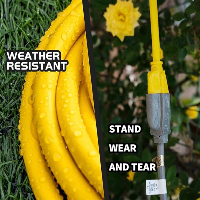 Extension Cord Weatherproof, UL Certified, 10 Gauge 3FT Yellow 3 Prong Heavy - Image 3