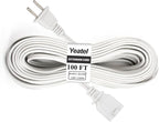 100 FT White Extension Cord, 2 Prong Extension Cord 18AWG SPT-2 Flat Cord by Yeatel
