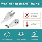 Indoor Outdoor Extension Cord Weatherproof, UL Certified, 16 Gauge 12FT White 3 - Image 7
