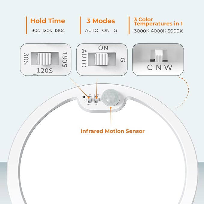 BLNAN Motion Sensor Ceiling Light Wired, 8.7 Inch 3000K 4000K 5000K Selectable - Image 2