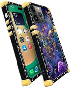 Compatible with iPhone 14 Pro Case, Glistening Golden Butterfly Vibrant Purple - Image 3