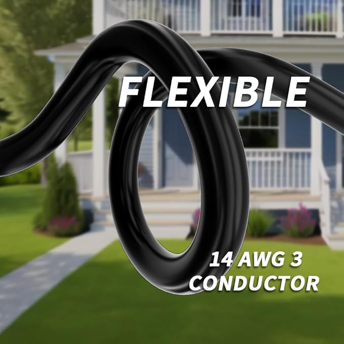 PlugSaf 14/3 Gauge Black Outdoor Extension Cord 25 ft Waterproof - Image 2